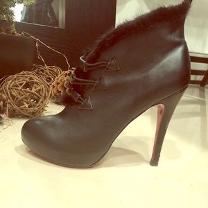 Leather and mink booties
